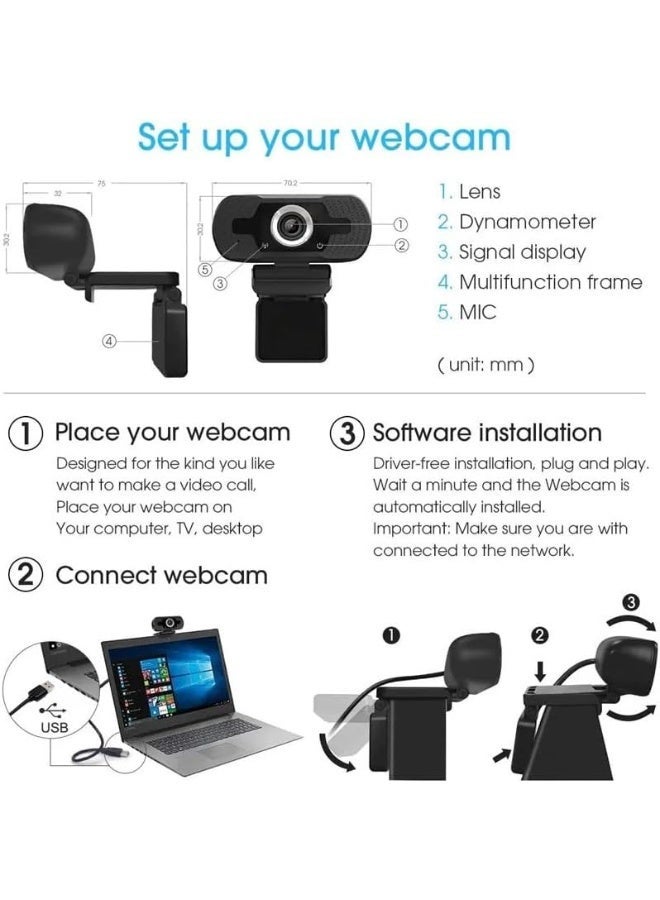 BOAE 1080P Webcam with Microphone, 30 FPS Full HD Web Camera, 2 Mics Streaming Webcam, 360°Rotation Angle 110°View USB Camera for Calls/Conference/Laptop/Computer - Image 4